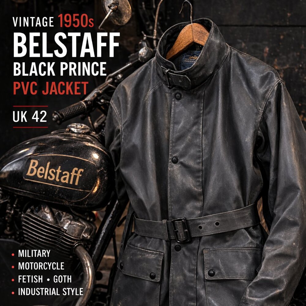 Vintage 1950s Belstaff Black Prince PVC Motorcycle Jacket UK42 Military Moto